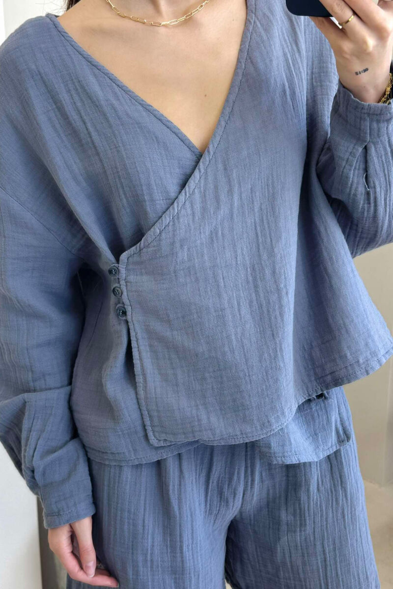 LINEN ONE COLOR SWEATSHIRT+SHORTS WOMEN SET GREY/GRI - 3