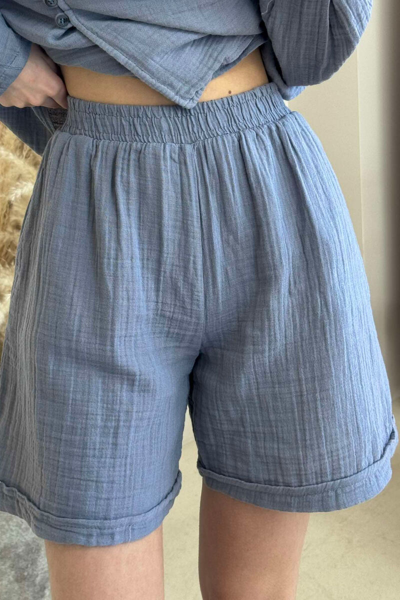 LINEN ONE COLOR SWEATSHIRT+SHORTS WOMEN SET GREY/GRI - 4