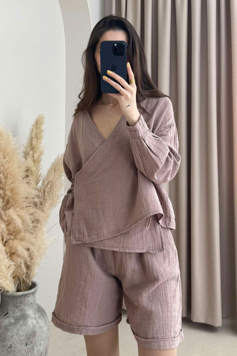 LINEN ONE COLOR SWEATSHIRT+SHORTS WOMEN SET VINEGAR/UTHULL - 1