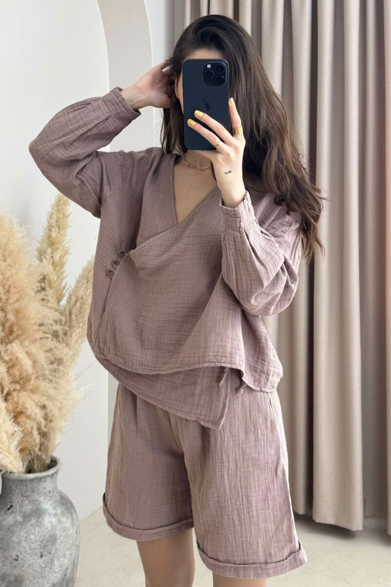 LINEN ONE COLOR SWEATSHIRT+SHORTS WOMEN SET VINEGAR/UTHULL - 2