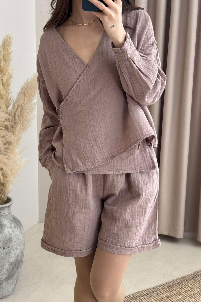 LINEN ONE COLOR SWEATSHIRT+SHORTS WOMEN SET VINEGAR/UTHULL - 3