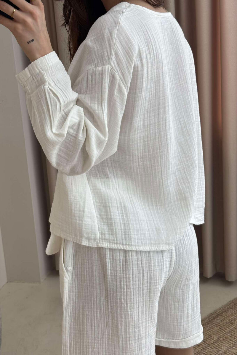 LINEN ONE COLOR SWEATSHIRT+SHORTS WOMEN SET WHITE-E BARDHE - 4