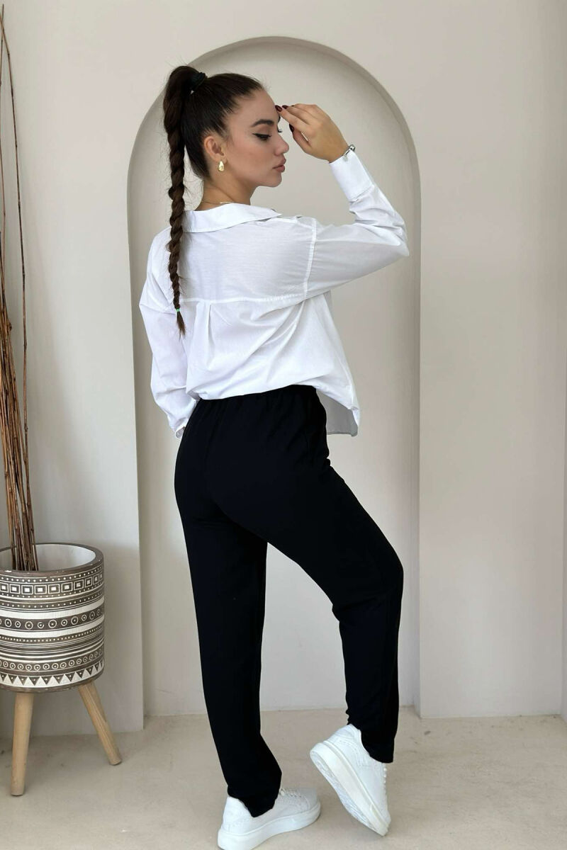 LINEN ONE COLOR WOMAN TROUSERS BLACK/ E ZEZE - 3