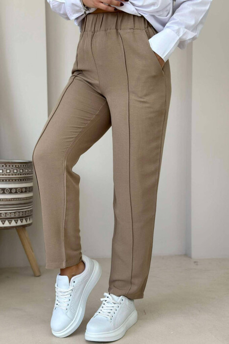 LINEN WOMAN TROUSERS IN BROWN COLOR 