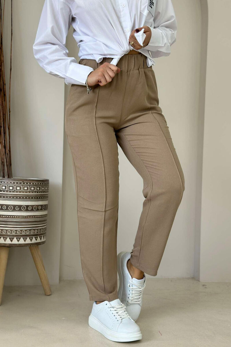 LINEN ONE COLOR WOMAN TROUSERS BROWN/KAFE - 2