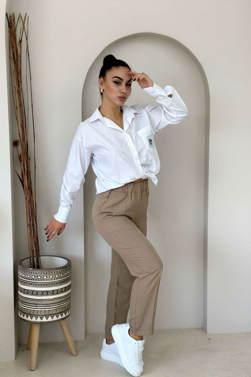 LINEN ONE COLOR WOMAN TROUSERS BROWN/KAFE - 3