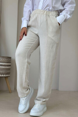 LINEN ONE COLOR WOMAN TROUSERS CREAM/KREM 