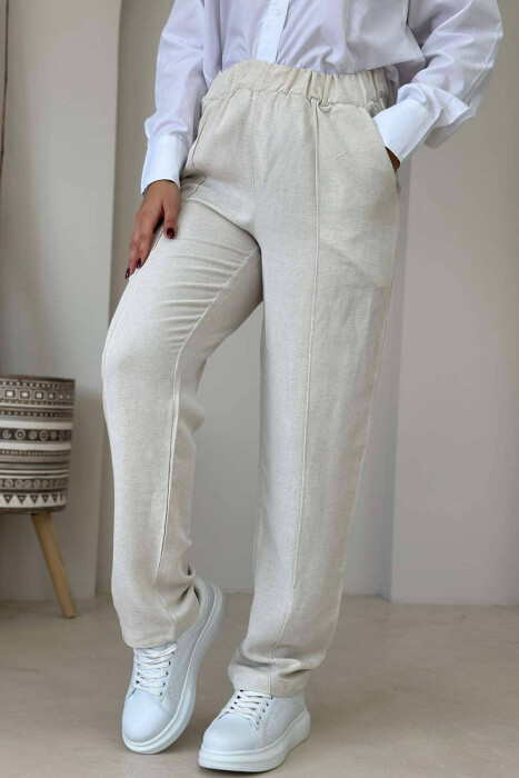 LINEN WOMAN TROUSERS IN CREAM COLOR 