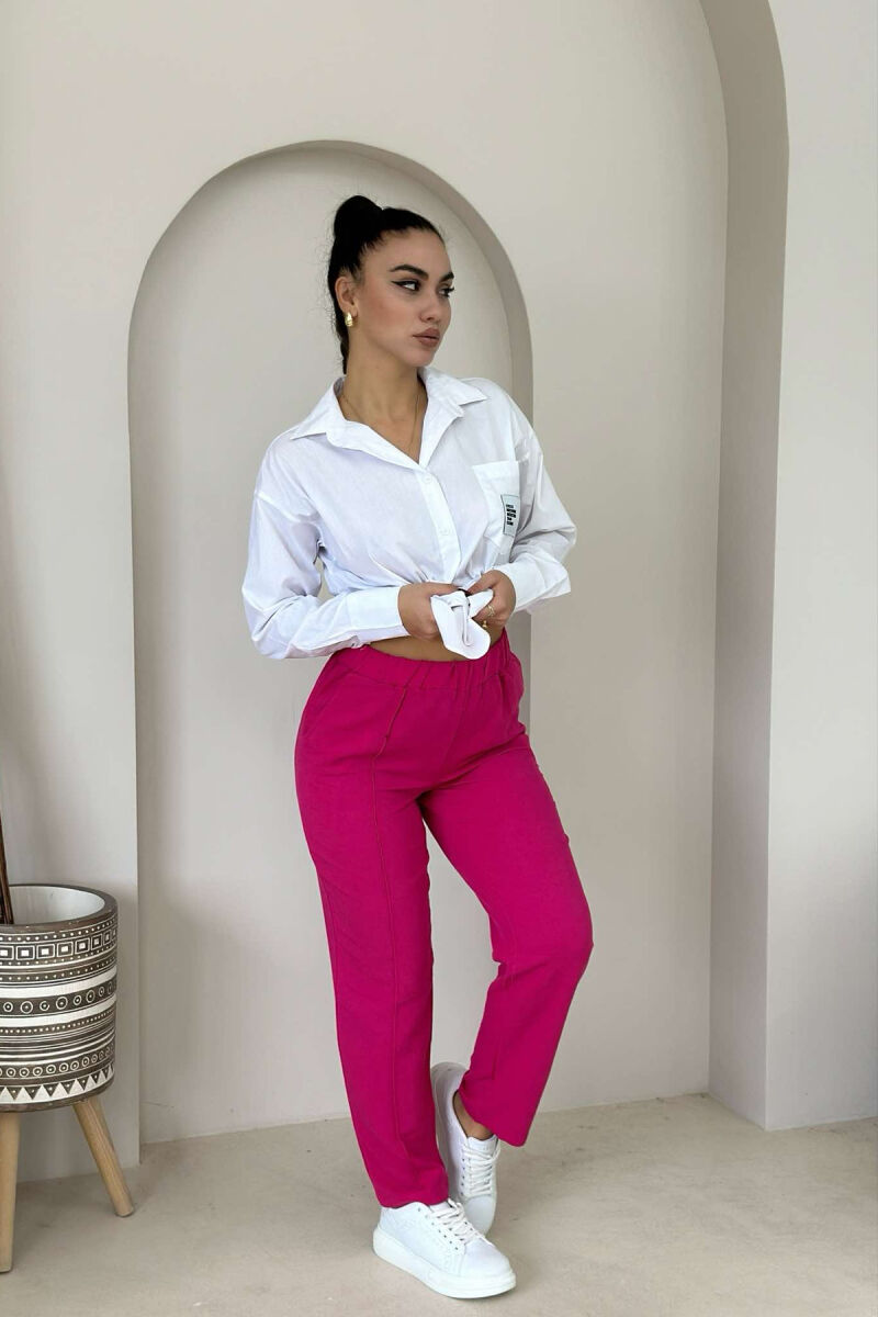 LINEN ONE COLOR WOMAN TROUSERS FUCHSIA/CIKLAMI - 4