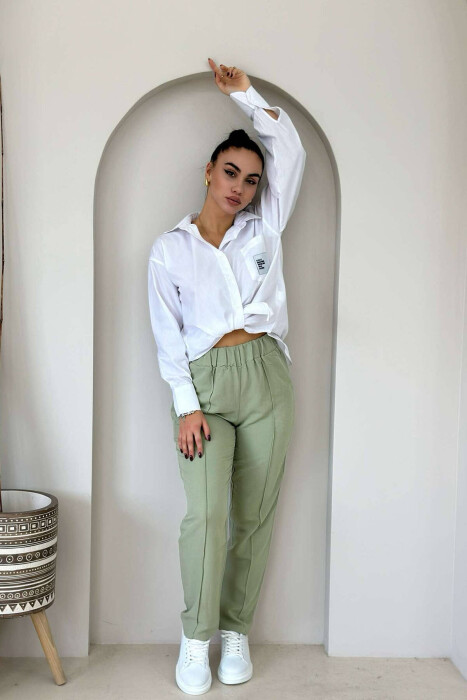 LINEN WOMAN TROUSERS IN MINT COLOR 