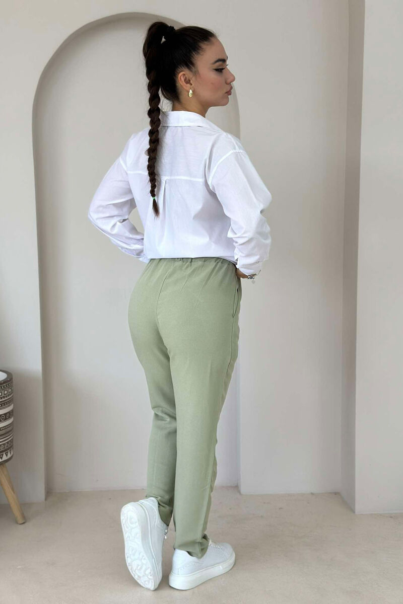 LINEN ONE COLOR WOMAN TROUSERS MINT/MENTE - 4