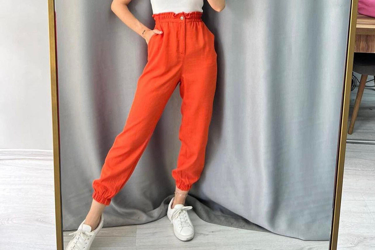 LINEN ONE COLOR WOMAN TROUSERS ORANGE/PORTOKALLI - 2