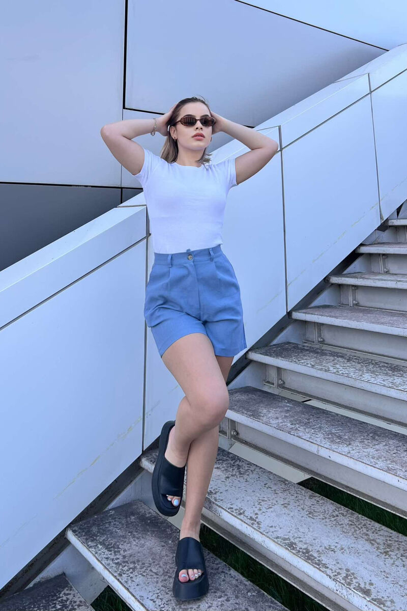 LINEN ONE COLOR WOMEN SHORTS LIGHTBLUE/BZ - 1