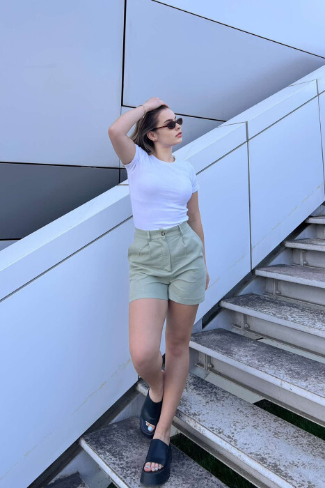 LINEN ONE COLOR WOMEN SHORTS MINT/MENTE 