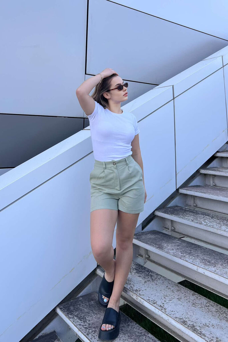 LINEN ONE COLOR WOMEN SHORTS MINT/MENTE - 1