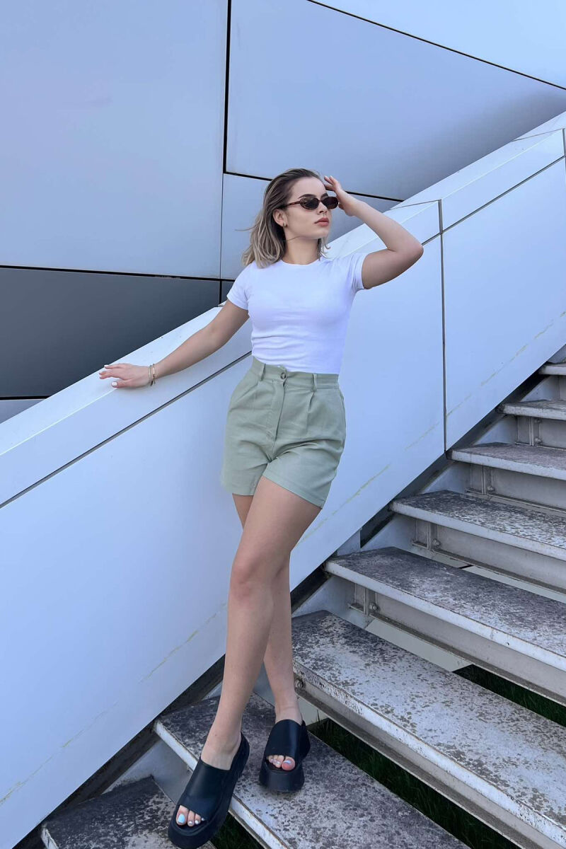 LINEN ONE COLOR WOMEN SHORTS MINT/MENTE - 2