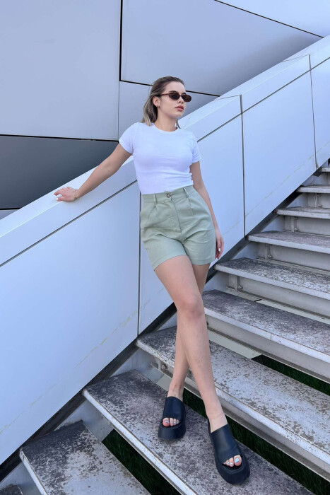 LINEN ONE COLOR WOMEN SHORTS MINT/MENTE - 4
