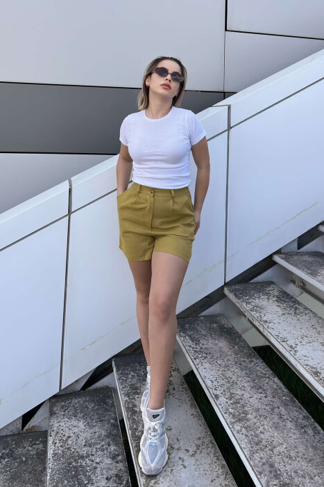 LINEN ONE COLOR WOMEN SHORTS OLIVE/ULLI 
