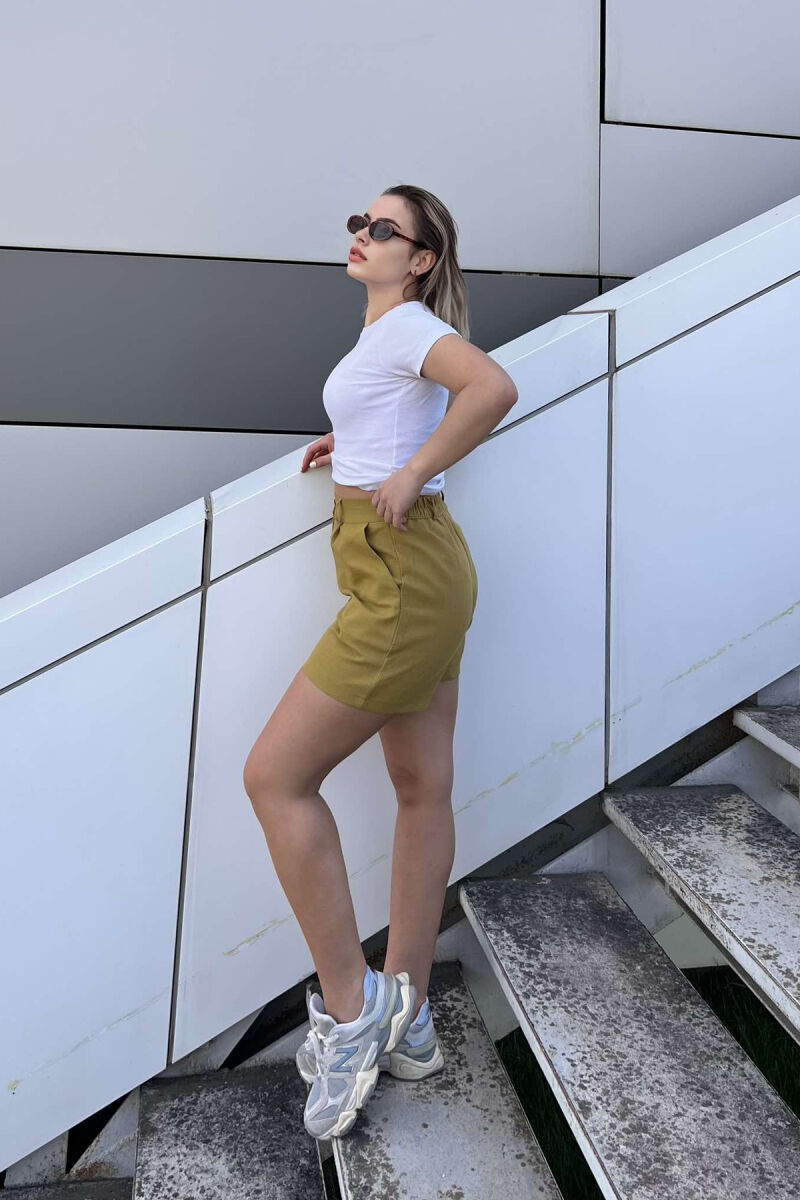 LINEN ONE COLOR WOMEN SHORTS OLIVE/ULLI - 3