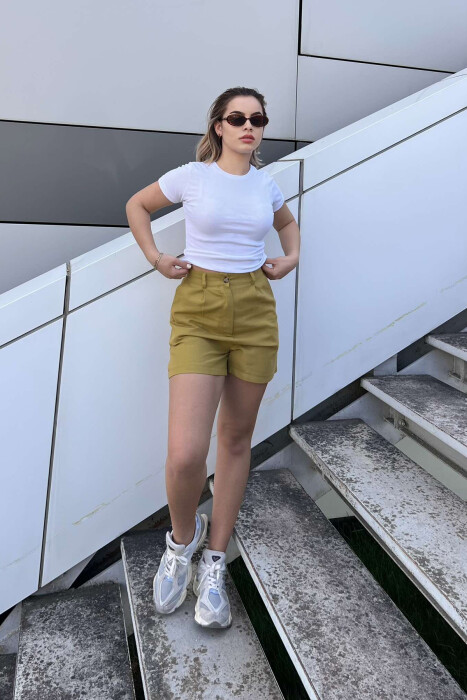 LINEN ONE COLOR WOMEN SHORTS OLIVE/ULLI - 4