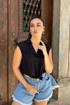 LINEN SHIRT FOR WOMEN BLACK/ E ZEZE - 3