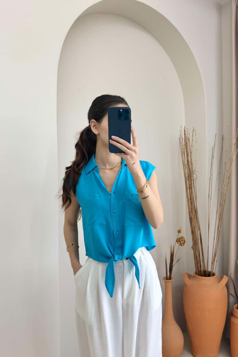 LINEN SHIRT FOR WOMEN LIGHTBLUE/BZ - 3