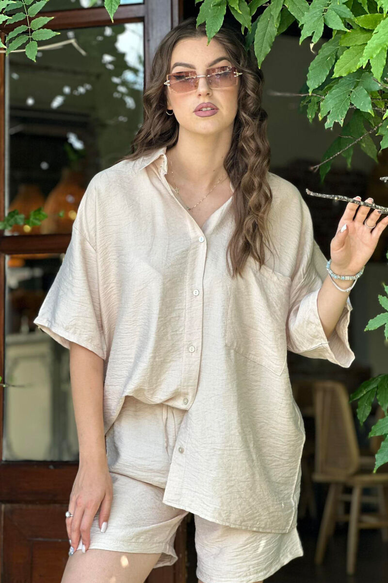 LINEN SHIRT+SHORT TROUSERS WOMAN SET BEIGE/BEZHE - 2