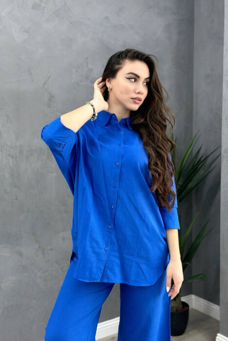 LINEN SHIRT+TROUSERS WOMAN SET BLUE/BLU - 2