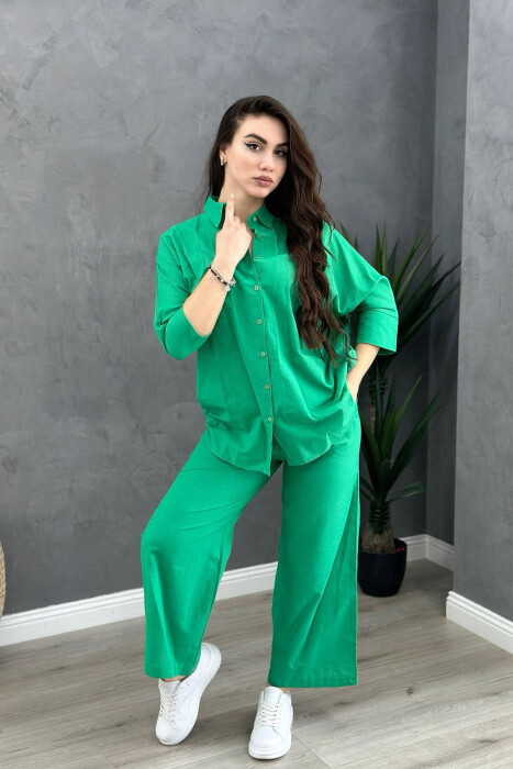 LINEN SHIRT+TROUSERS WOMAN SET GREEN/JESHILE - 2