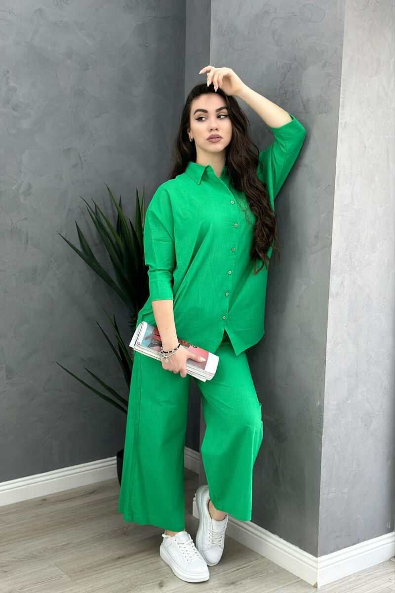 LINEN SHIRT+TROUSERS WOMAN SET LIGHT GREEN/JEZB - 1