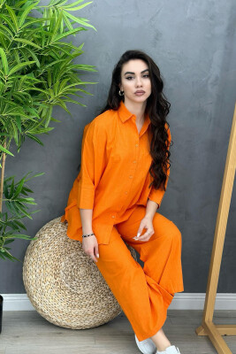 LINEN SHIRT+TROUSERS WOMAN SET ORANGE/PORTOKALLI 