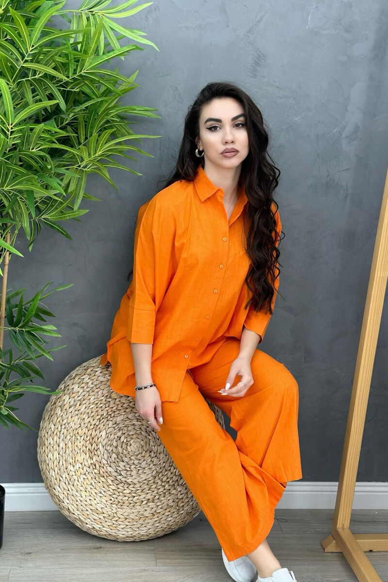 LINEN SHIRT+TROUSERS WOMAN SET ORANGE/PORTOKALLI - 1