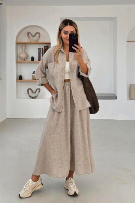 LINEN SKIRT+SHIRT WOMEN VEST BEIGE/BEZHE 