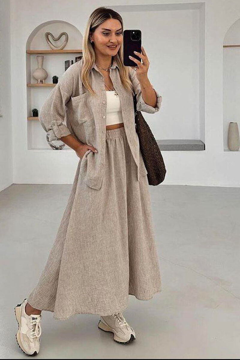 LINEN SKIRT+SHIRT WOMEN VEST BEIGE/BEZHE - 2