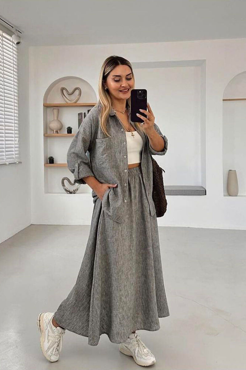 LINEN SKIRT+SHIRT WOMEN VEST GREY/GRI - 2