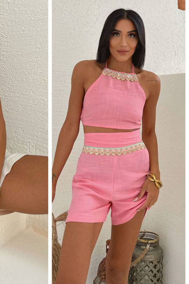 LINEN TOP+SKORTS ONE COLOR WOMAN SET PINK/ROZE - 1