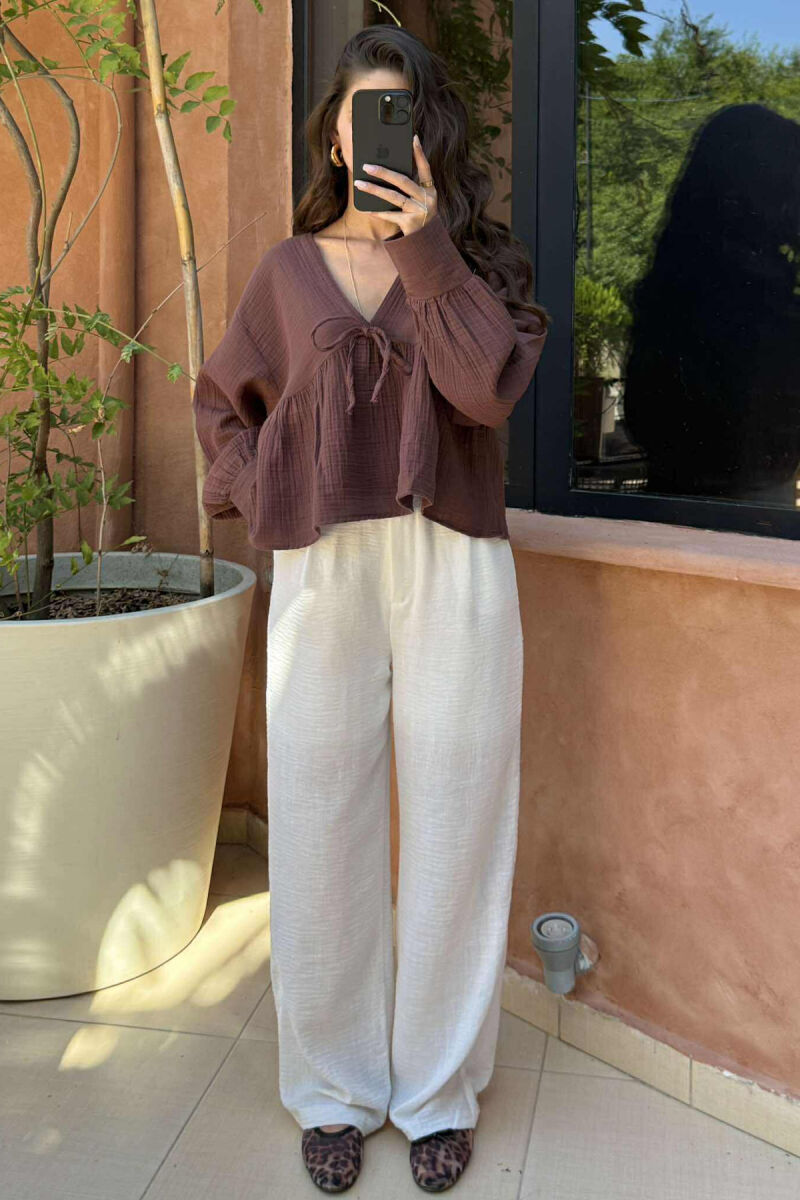 LINEN V NECK ONE COLOR WOMEN SHIRT VINEGAR/UTHULL - 1