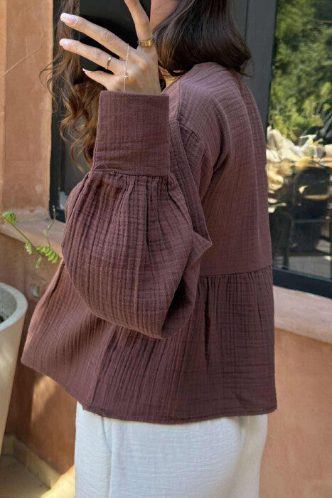 LINEN V NECK ONE COLOR WOMEN SHIRT VINEGAR/UTHULL - 3