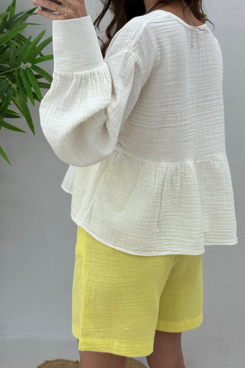 LINEN V NECK ONE COLOR WOMEN SHIRT WHITE-E BARDHE - 5