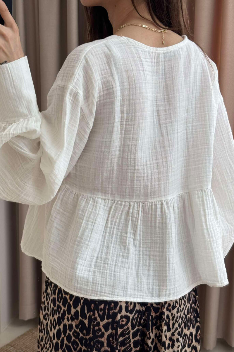 LINEN V NECK ONE COLOR WOMEN SWEATSHIRT WHITE-E BARDHE - 4