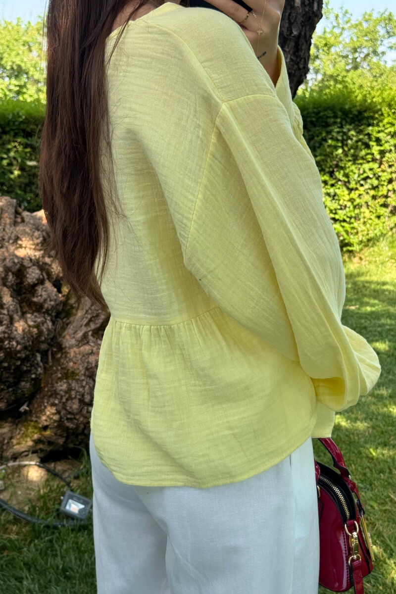 LINEN V NECK ONE COLOR WOMEN SHIRT YELLOW/E VERDHE - 4