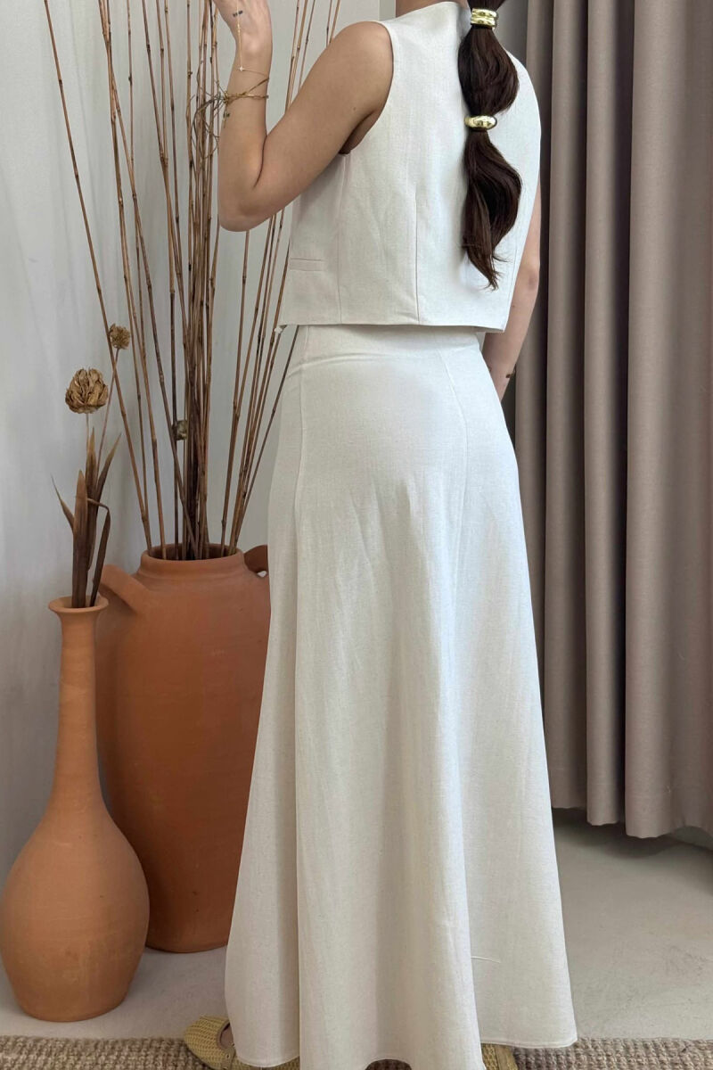 LINEN VEST+SKIRT WOMAN SET CREAM/KREM - 2