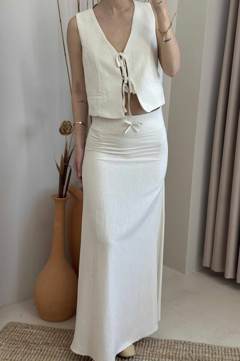 LINEN VEST+SKIRT WOMAN SET CREAM/KREM - 3