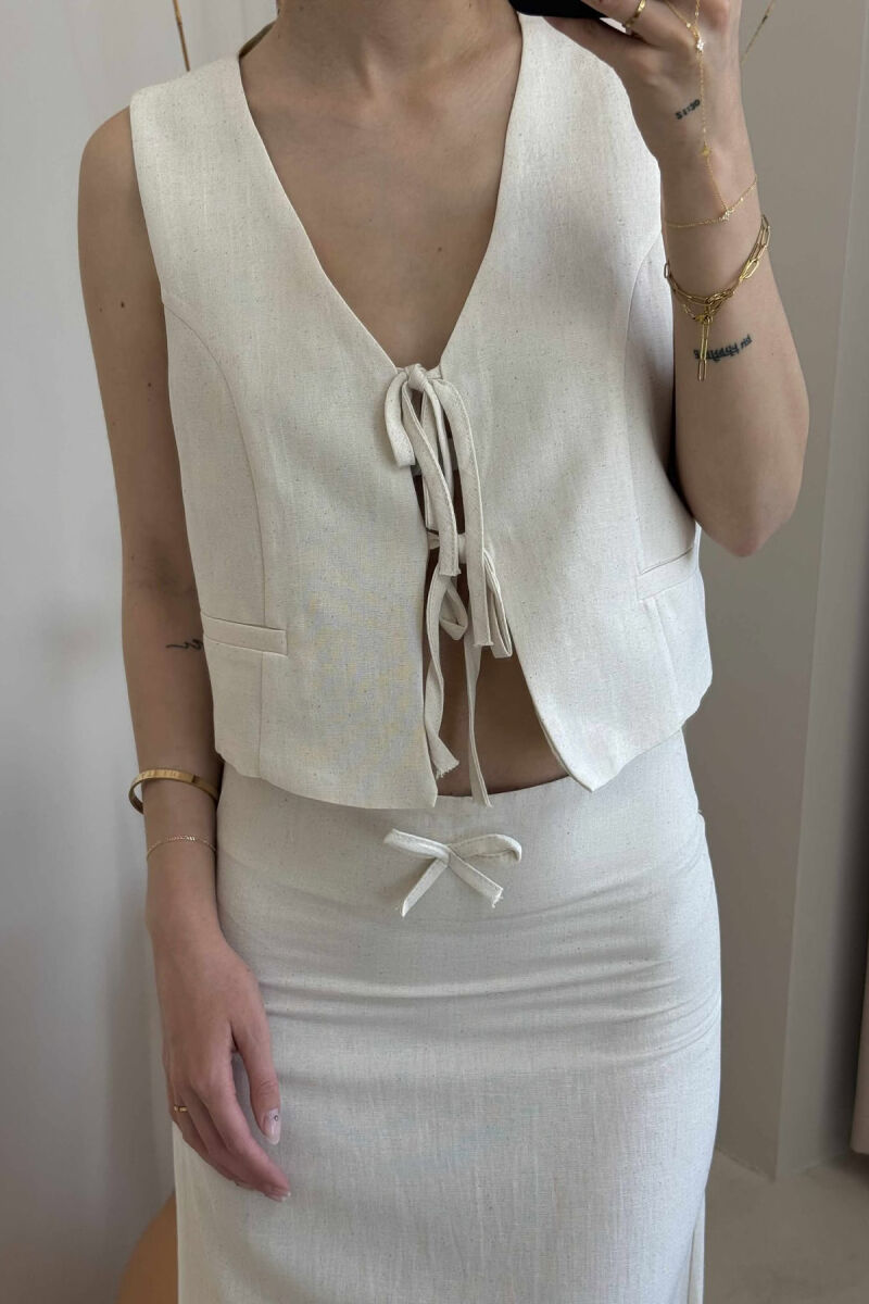 LINEN VEST+SKIRT WOMAN SET CREAM/KREM - 4