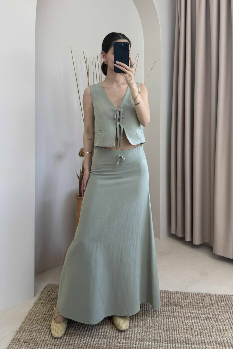 LINEN VEST+SKIRT WOMAN SET GREEN/JESHILE 