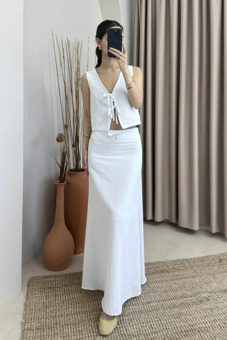 LINEN VEST+SKIRT WOMAN SET WHITE-E BARDHE - 2