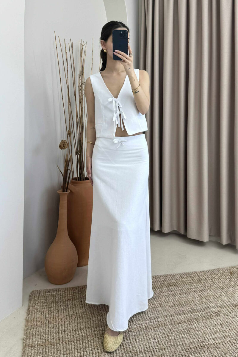 LINEN VEST+SKIRT WOMAN SET WHITE-E BARDHE - 2