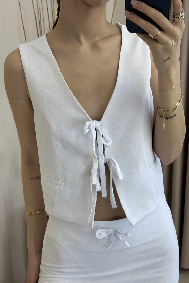 LINEN VEST+SKIRT WOMAN SET WHITE-E BARDHE - 3