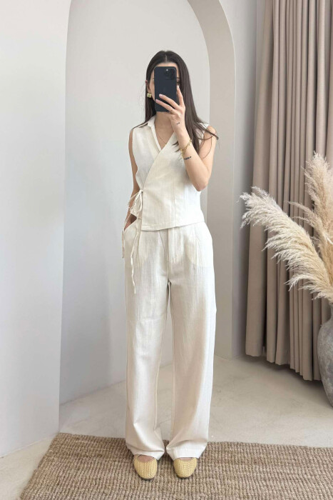 LINEN VEST+TROUSERS WOMAN SET CREAM/KREM 