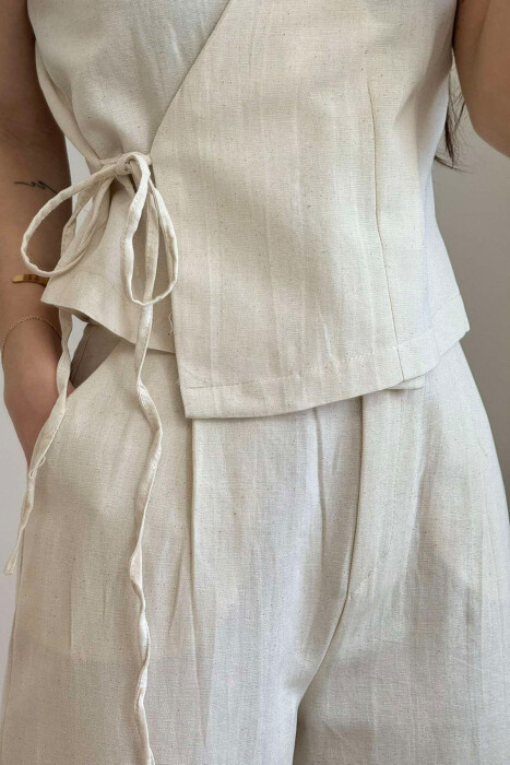 LINEN VEST+TROUSERS WOMAN SET CREAM/KREM - 3